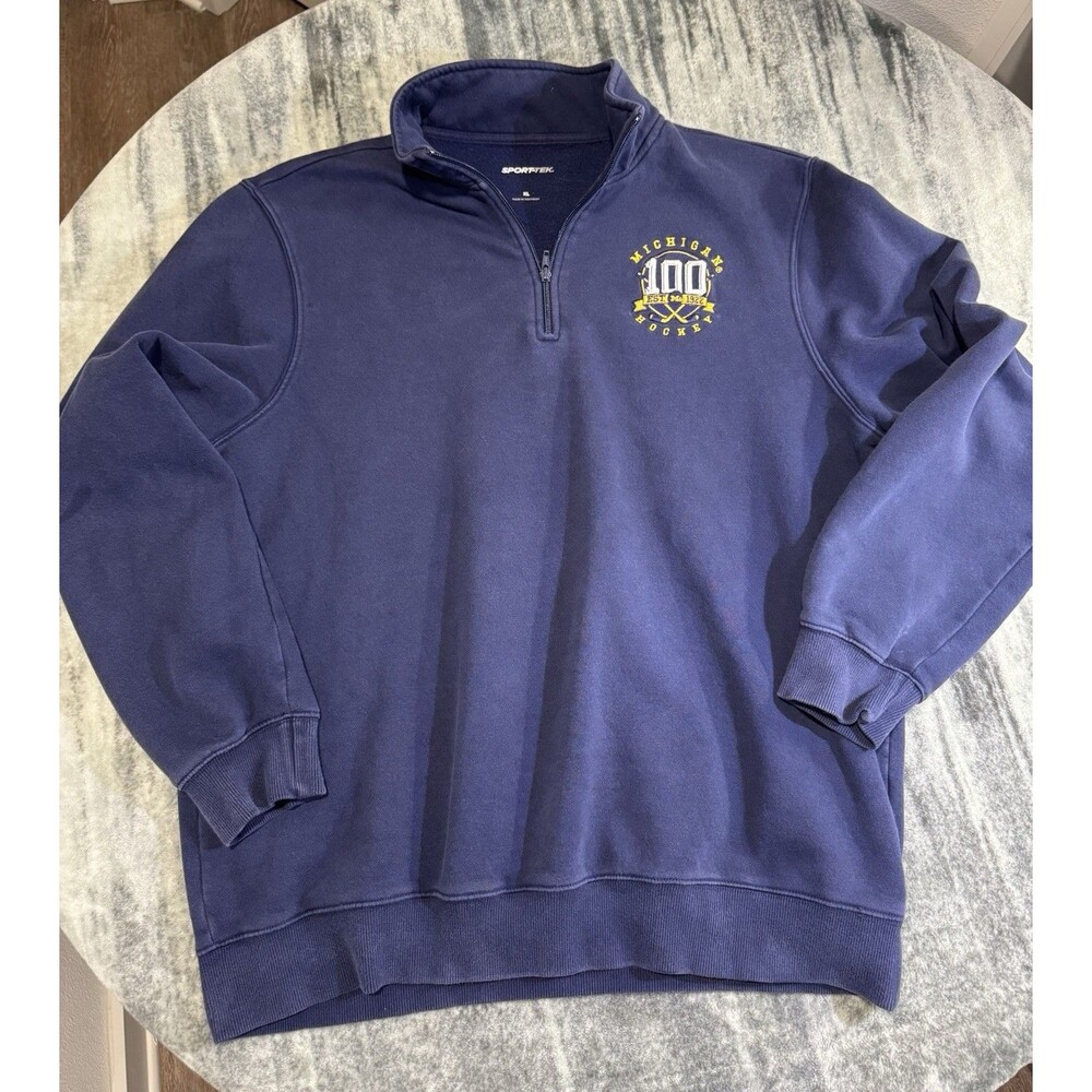 Michigan Wolverines Hockey Sweater Men's XL  Navy Blue 1/4 Zip  Embroidered